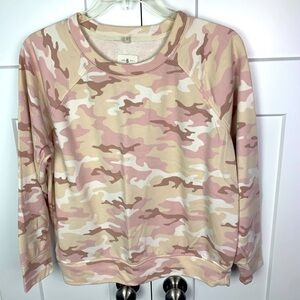 Lou & Grey LARGE camo print sweatshirt crew neck pink ivory